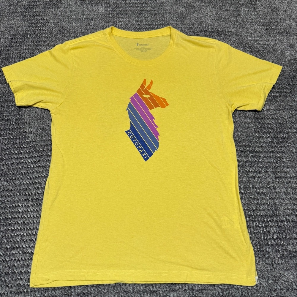 Cotopaxi Mens T Shirt M Yellow Llama Logo Organic Cotton Recycled Polyester